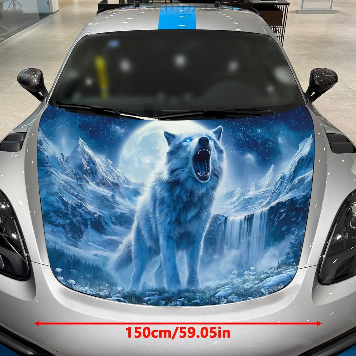 Winter Mountain Night Scene Wolf Car Hood Stickers-PVC Vinyl Stickers,car Graphic Hood Stickers, Fashionable Truck Accessories,v