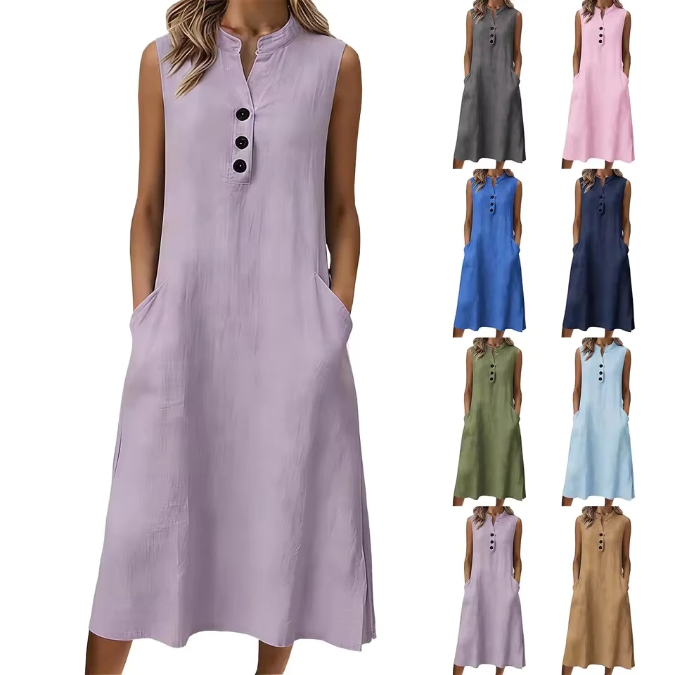 

Womens Solid Round Neck Short Sleeved Patchwork Long Skirt Is Fashionable And Comfortable Womens Summer Dresses