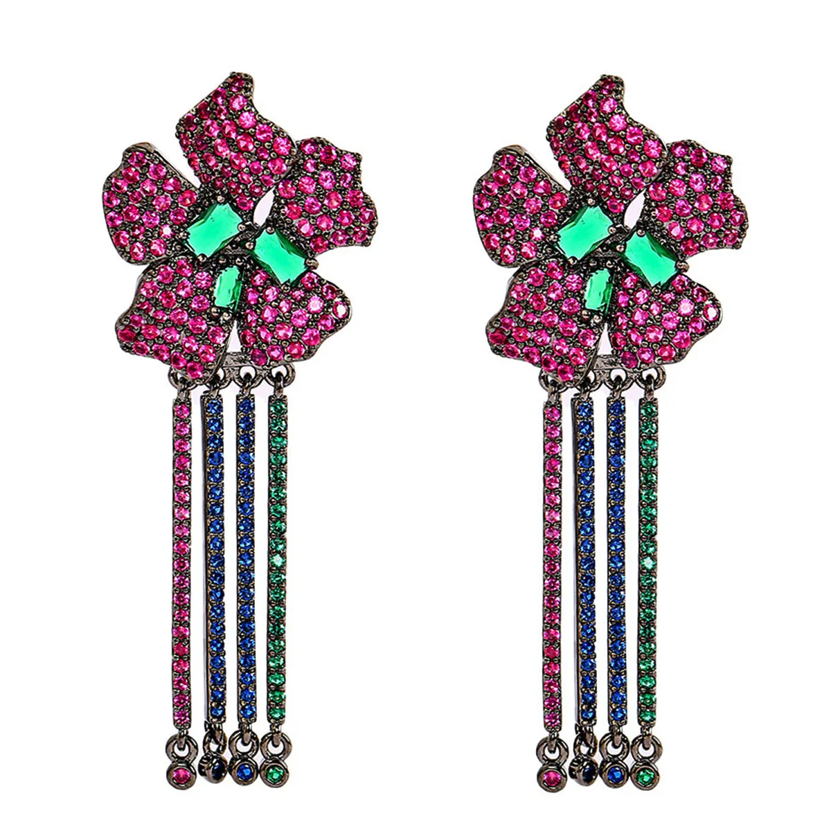 

luxury fushia pink flower earrings full zircon shiny jewelry women wedding evening party earrings