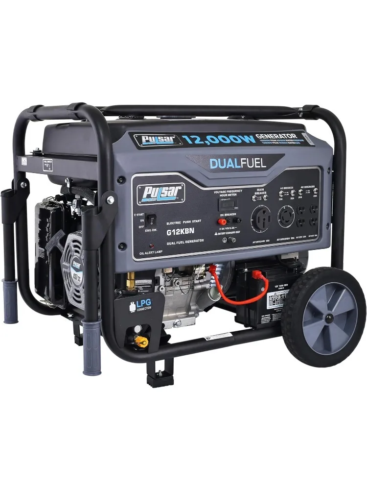 

G12KBN Heavy Duty Portable Dual Fuel Generator 9500 Rated Watts & 12000 Peak Watts Gas & LPG Electric Start Trans