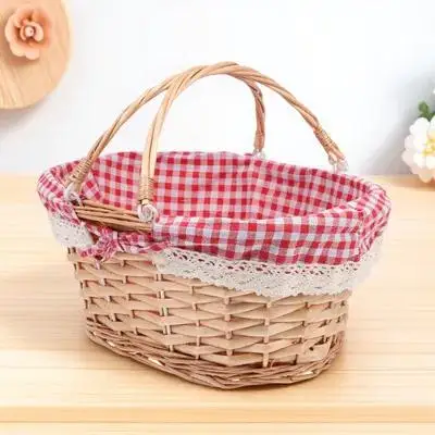 

1pc Picnic Woven Outdoor Picking Basket Decorative Food Storage Container Handheld Shopping Basket For Snacks Fruits Vegetables
