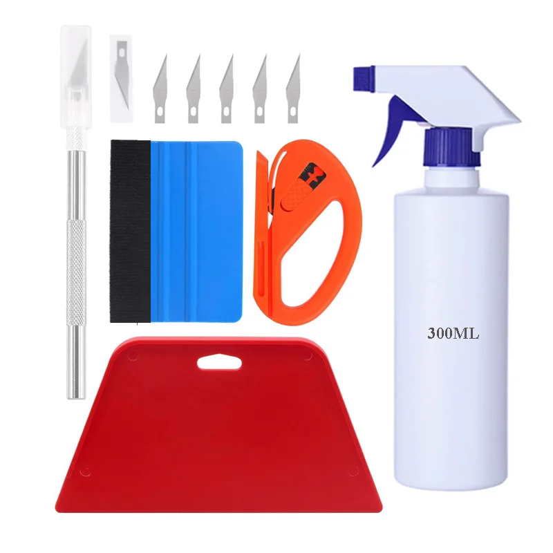 10Pcs Window Tint Tools Kit Felt Edge Squeegee Scraper Vinyl Cutter 300ml Spray Bottle Carving Knife for Window Tint Glass Film