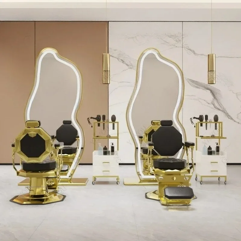 Gold Stainless Steel Base Inverted Barber Chair Lift Hair Chair Can Be Customized For Barber Shops