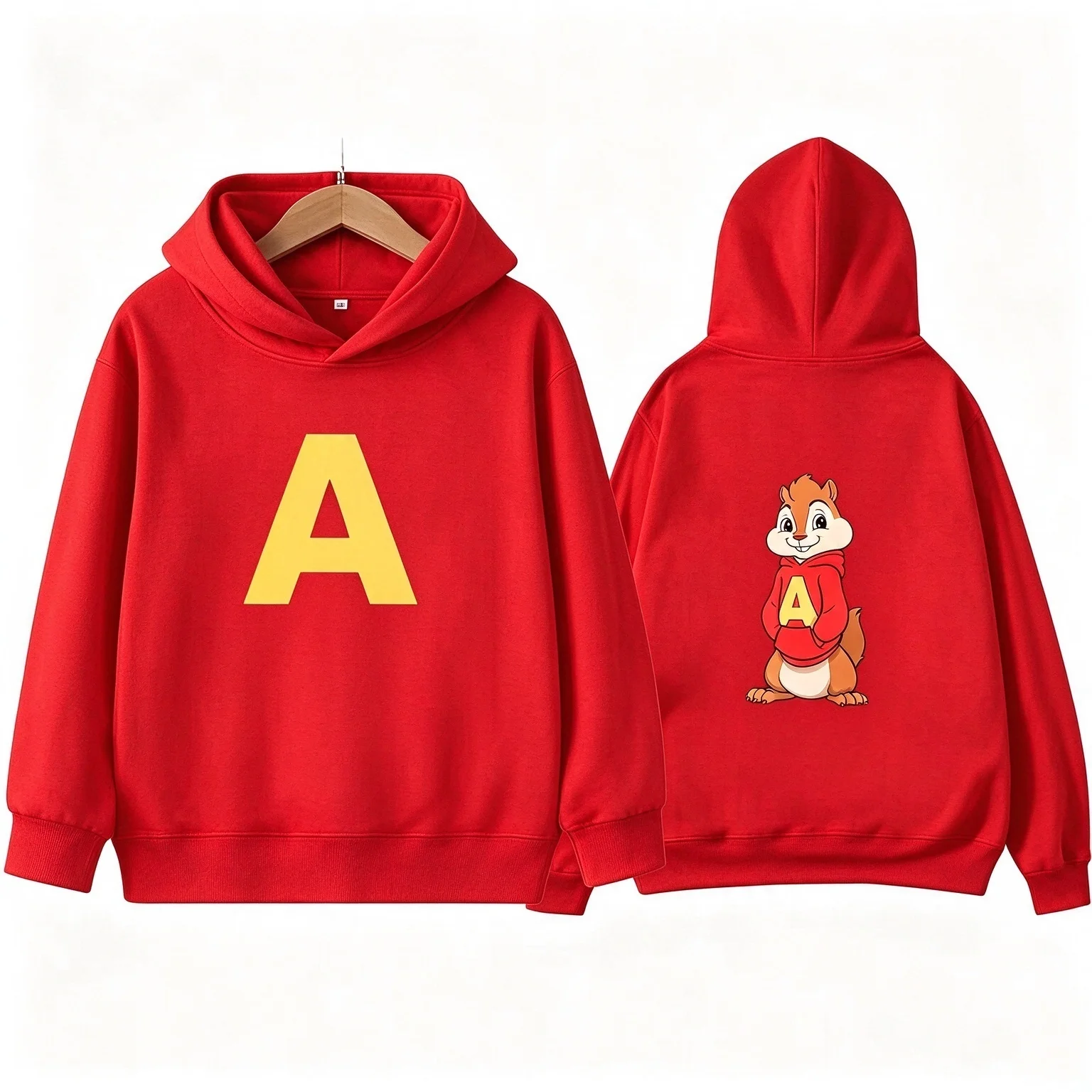 2026 Autumn Cartoon Boy Girl Hoodies Alvin And The Chipmunks Green And Red Men's Hoodies Long Sleeve Hooded Sweatshirt Pullovers