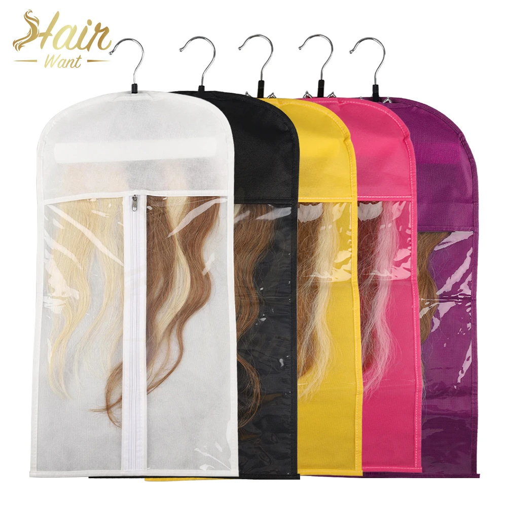 حقيبة تخزين وصلات الشعر مع حامل شماعات وحقيبة شعر مستعار مقاومة للماء ومنظم لحماية وصلات الشعر