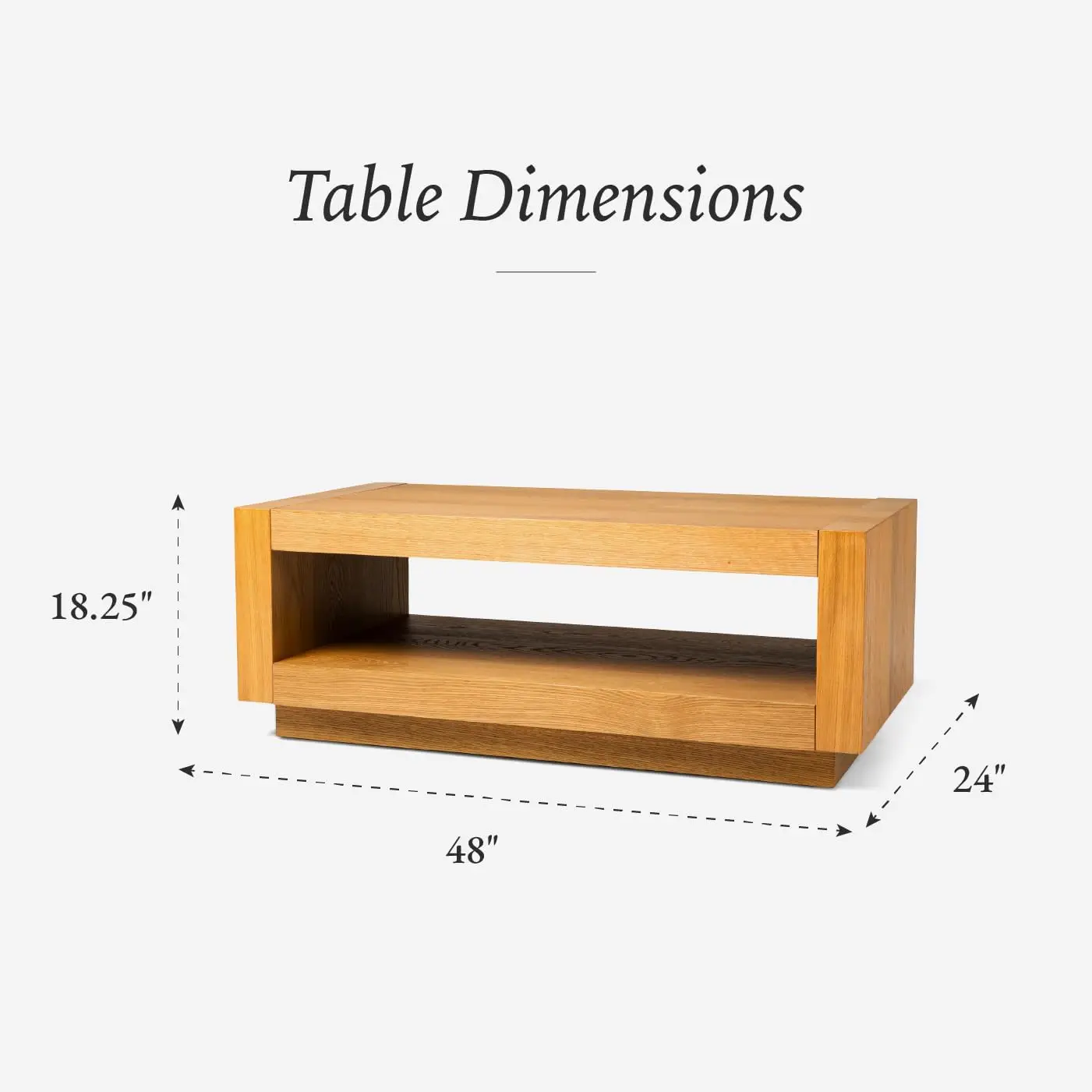 طاولة القهوة - طاولة مستطيلة مقاس 18 بوصة مع مساحة تخزين - خشب متين طبيعي - مثالية لغرفة المعيشة والصالة
