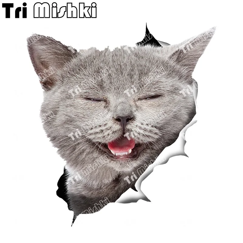 Tri Mishki W1401 3D Cat in the Hole Car Sticker PVC Decals Motorcycle Accessories Sticker on Car Truck Bumper Laptop Fridge Wall