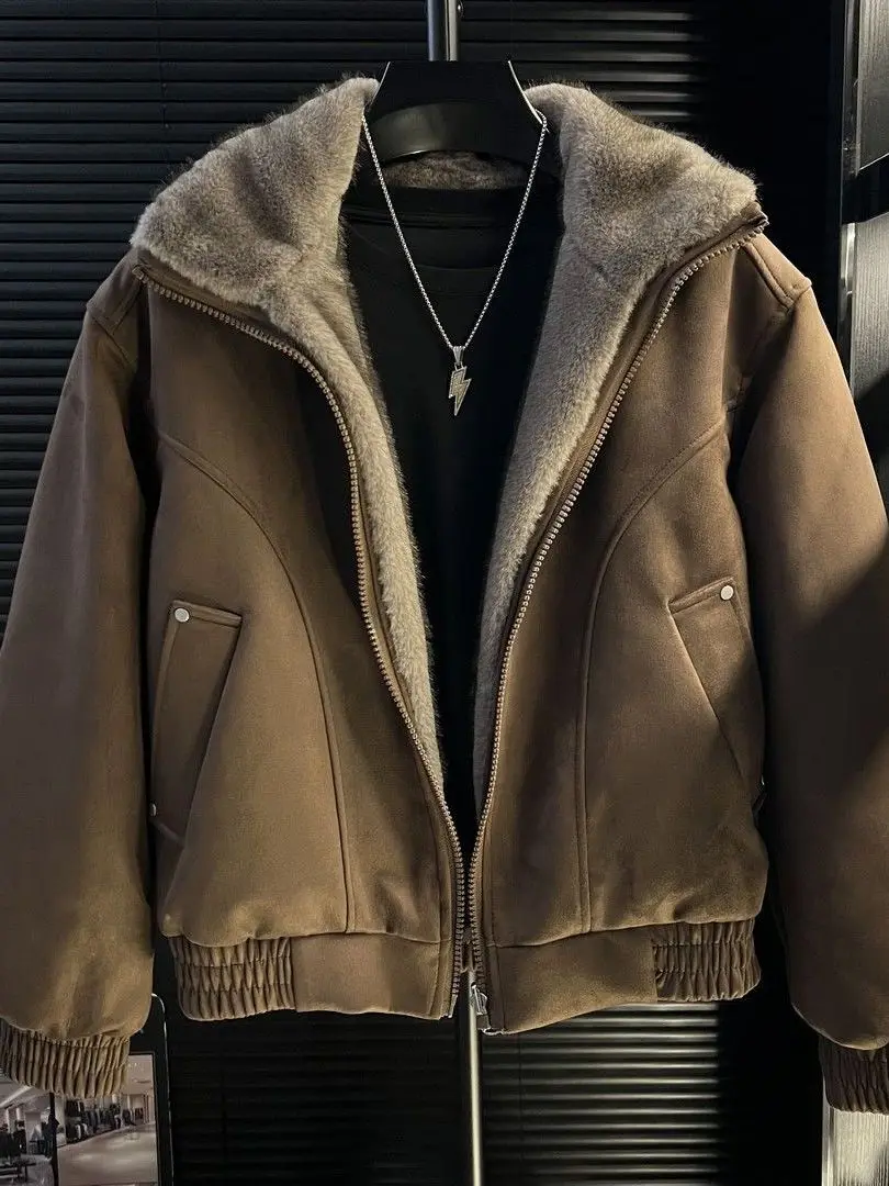 

Men's Double Color Dyed Cotton Jaet Warmth Design Sensation Mountain Eagle Fur Outerwear Stand Fit Long Sve Coat