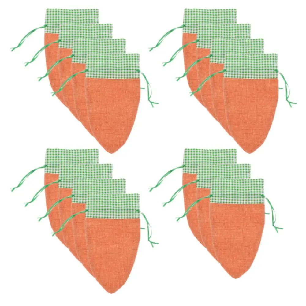 16pcs Set Easter Present Bag Linen Material Drawstring Closure Carrot Bags Irregular Design Carrot-Shaped Drawstring Party Bags