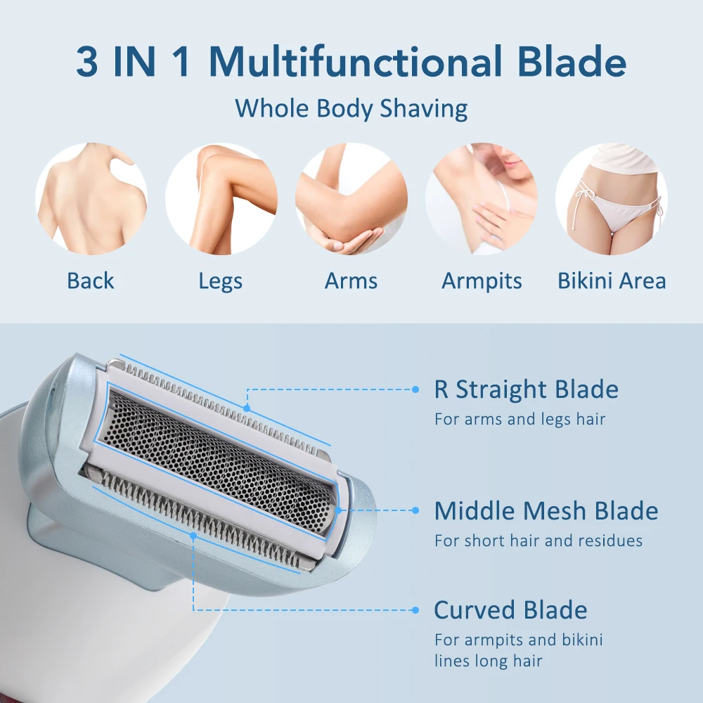 ماكينة حلاقة كهربائية للسيدات ماكينة حلاقة غير مؤلمة للنساء بيكيني تحت الإبط مزيل شعر الساقين ماكينة تشذيب الشعر مع قاعدة شحن للاستخدام الرطب والجاف