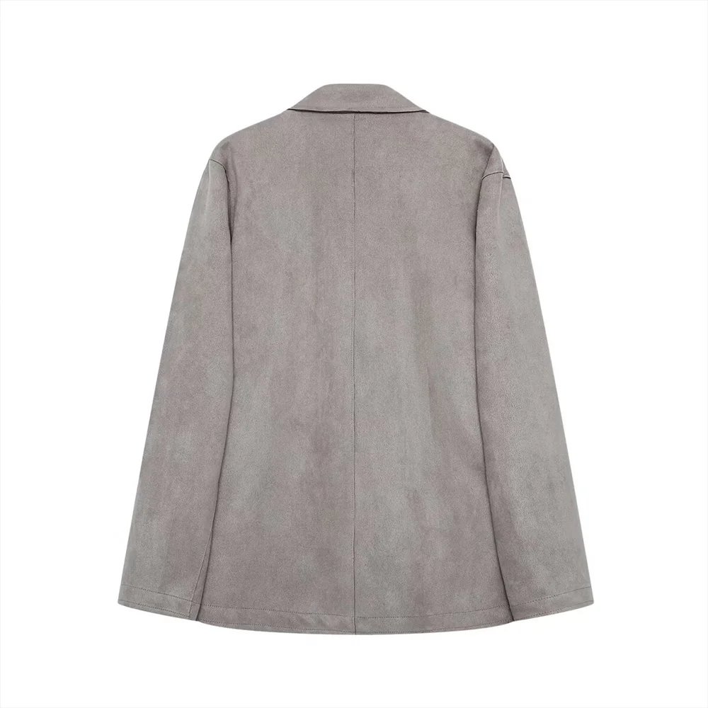 Nueva chaqueta de traje con efecto de gamuza de manga larga con solapa y bolsillo abatible informal a la moda para mujer de invierno