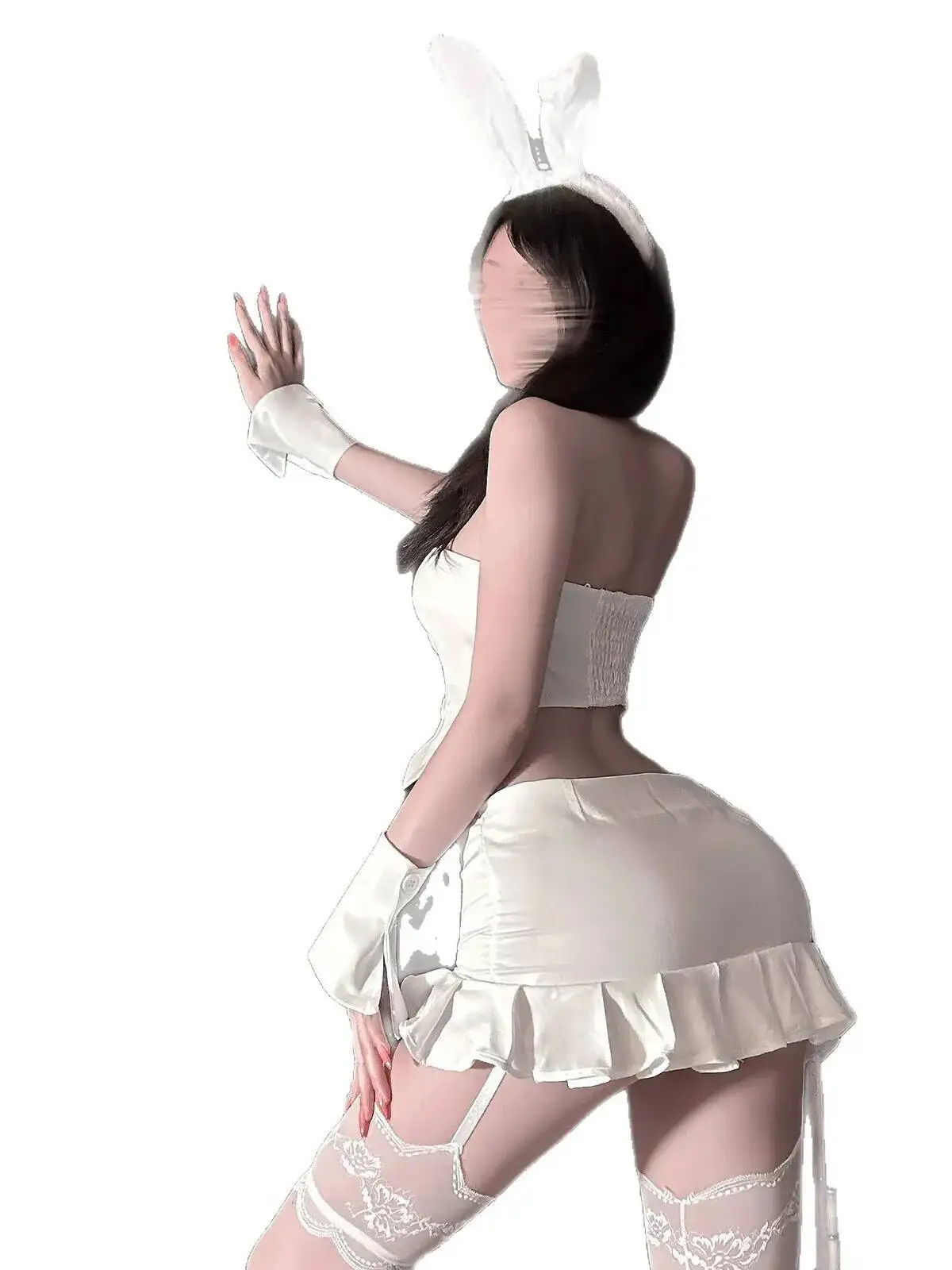 Sweet Sexy Pure Desire Style Skirt Set Pure Desire Bunny Girl Sleepwear Hollow Out Spicy Solid Color Skirt Sets Pure Desire 1VMP