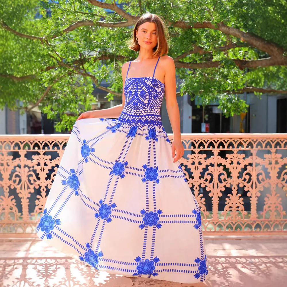 Abito in pizzo con bretelle stampato da donna alla moda per l'estate 25 anni 68619