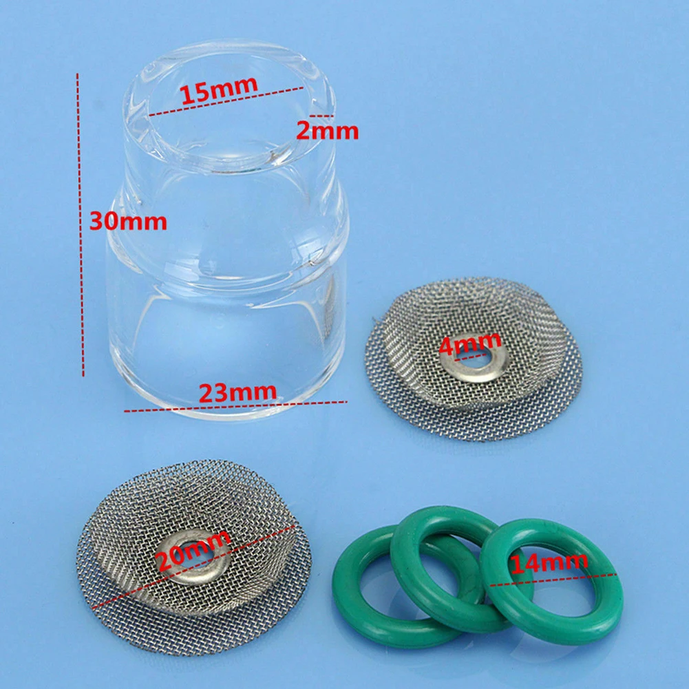 Torch Accessories TIG Glass Cup Transparent Protective Cover Even Gas Distribution 15mm X 23mm X 2.0mm X 30mm For WP-9 For WP-17