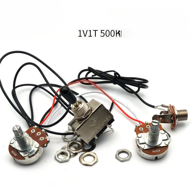 Electric Guitar Wiring Harness Kit, 1 Tone 1 Volume 500K Pots, 3-Way Toggle Switch with Chrome Box, Prewired Circuit Control Set
