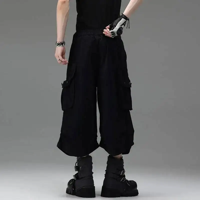 American Style Dark Tech Multibuckle Waistband Cropped Wide Leg Pants For Men And Women Workwear Style Loose Shorts 4CC5