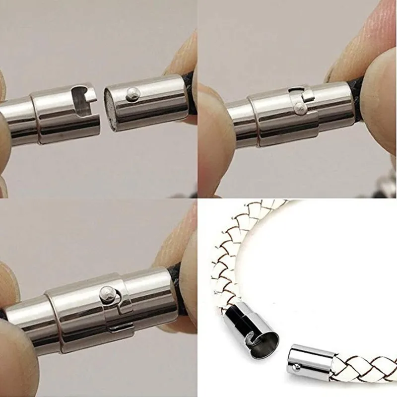 5Pcs 3/4/5/6/7/8/9/10MM Leather Cord End Cap/ Magnetic Clasp With Locking Mechanism,Connector For Bracelet Necklace Making