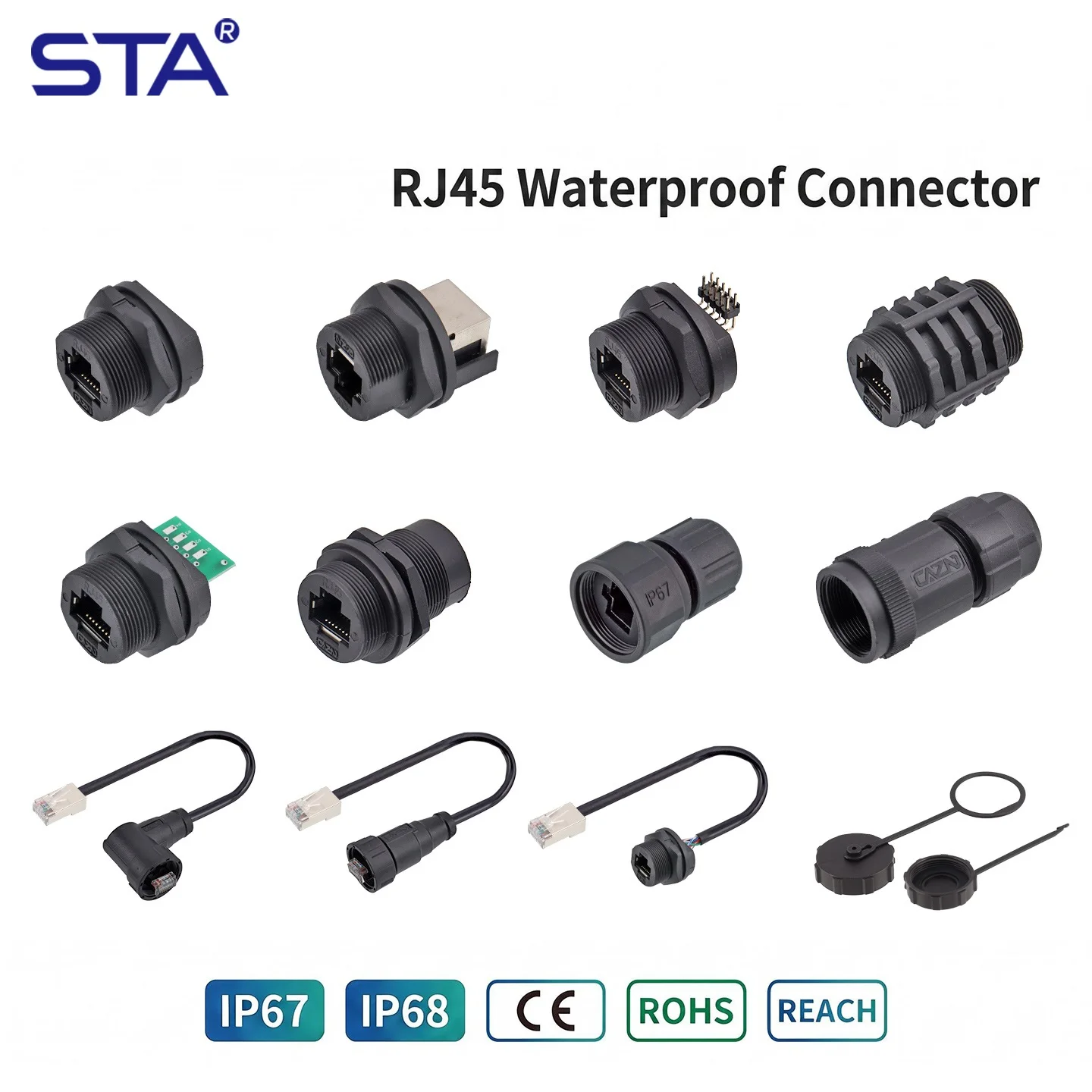 RJ45 IP67 Waterproof Connector 100Gbps Gigabit Ethernet Extension Cable Cat6 Straight/Angled Male Molded Aviation Plug 0.5 1 2M