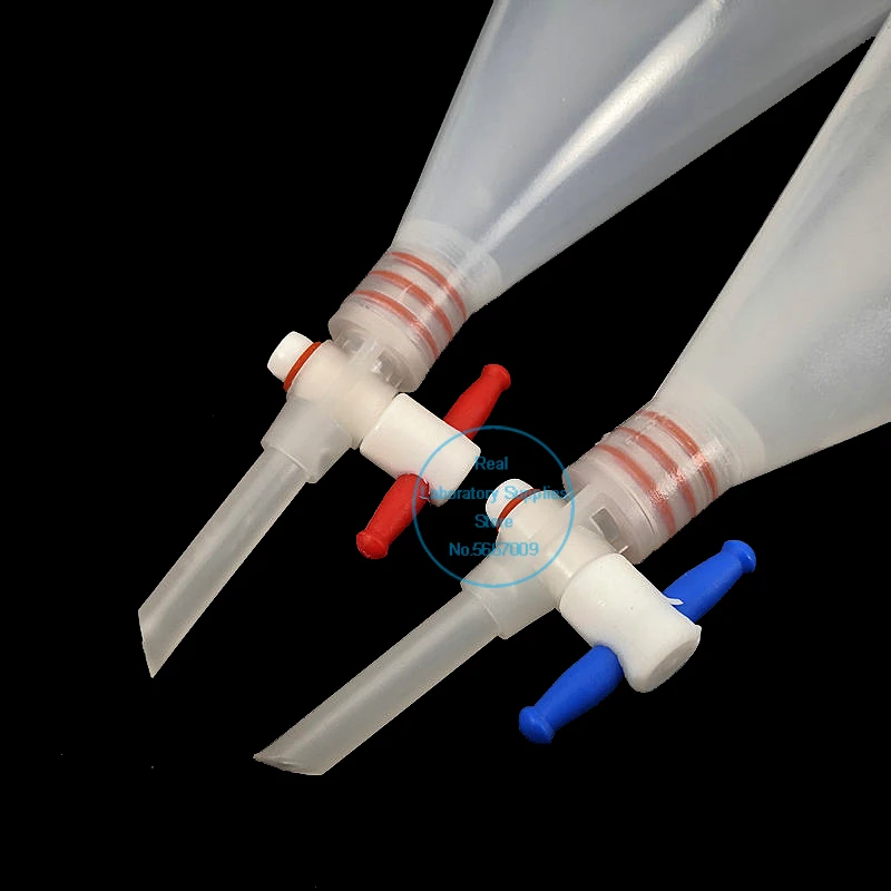 Imagem -06 - Separador Plástico em Forma de Pera Funil pp com Pistão Ptfe Equipamento de Laboratório Laboratório 125ml 250ml 500ml 1000ml 1pc
