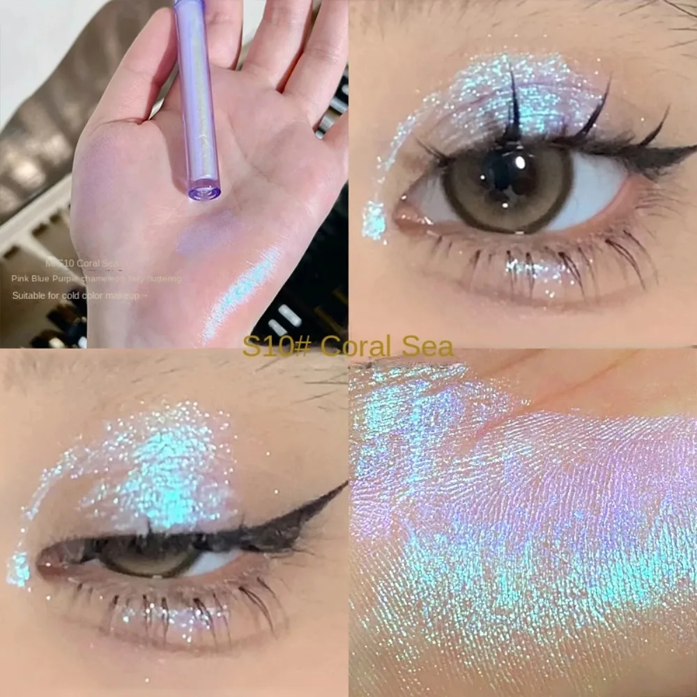 Sombra de ojos líquida de secado rápido, brillo duradero, brillo, cambio de Color, sombra de ojos líquida resistente al agua, maquillaje de ojos, sombra de ojos multicromada