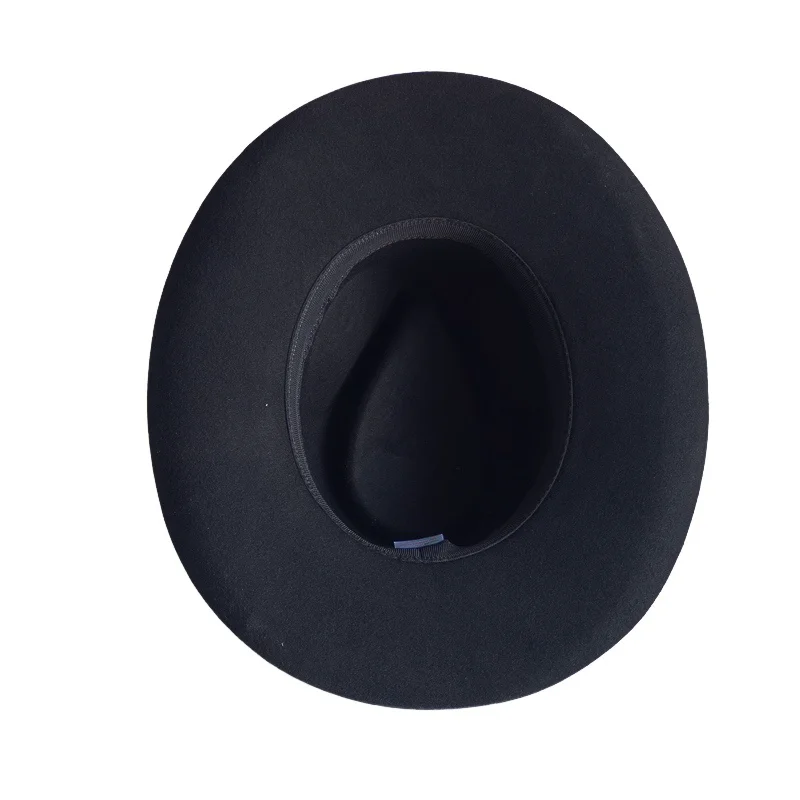 Black WOOL Fashionable Belt Buckle Decorative Hemp Wide brimmed Jazz Hat Outdoor Warm Concave Shaped Top Hat