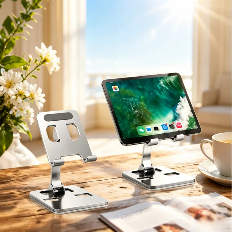 

Flexible Height Angle Adjust Aluminum Tablet Holder, Compact Portable Universal Desktop Bed Stand Compatible with iPad and All M