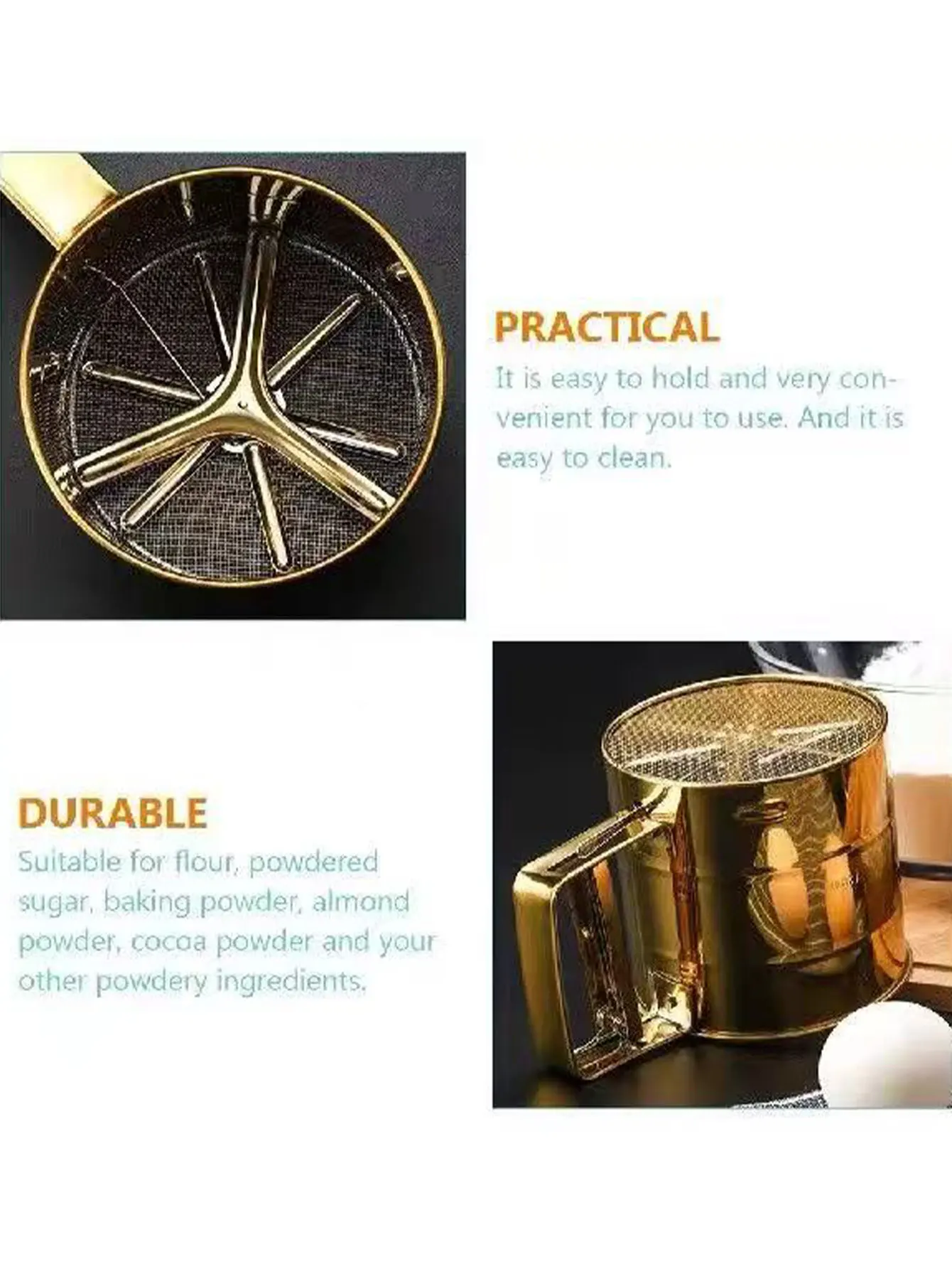 304 Gold-Plated Powder Shaker Precision Mesh Sieve Soy Milk Filter Golden Food Supplement Flour Sieve Bird's Nest Sieve 1Pcs