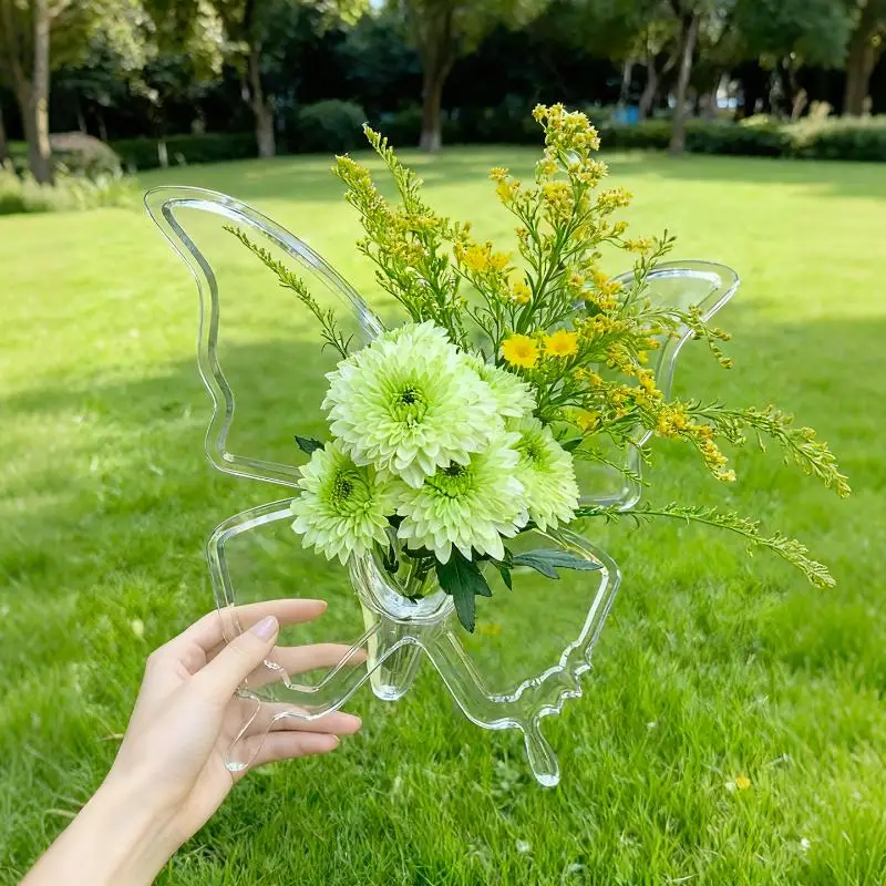 Butterfly Flower Vase - Clear Acrylic Vase For Flowers, Modern Art Vases For Home Decor, Decorative Vases For Desktops Bookshelf