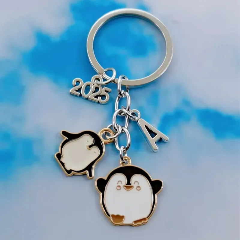 Fashion A-Z letters cute enamel penguin swimming key chain women's gifts men's bags accessories jewelry