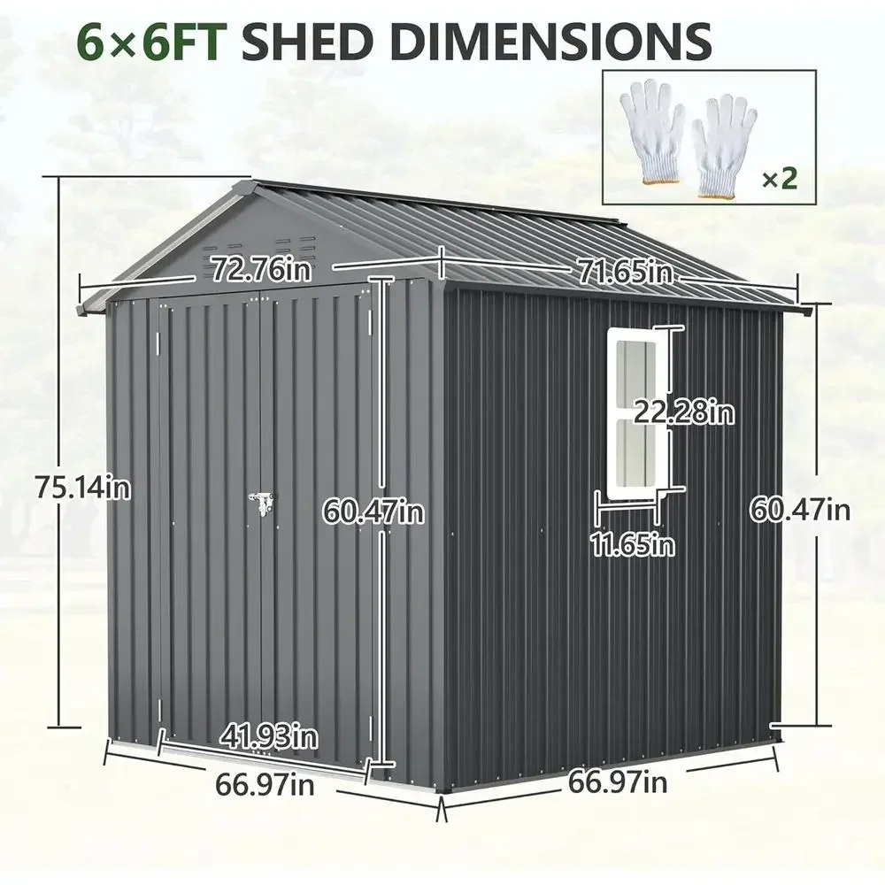 6x6 Metal Galvanized Utility Shed for Outdoor Storage in Garden, Backyard, and Patio