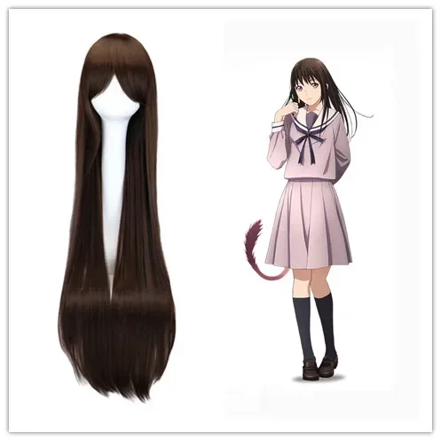 

100 Cm Harajuku Cosplay Wig For Noragami Go Hiyori Dark Brown Heat Resistant Synthetic Hair Wigs Costume Party Peruca Peluca