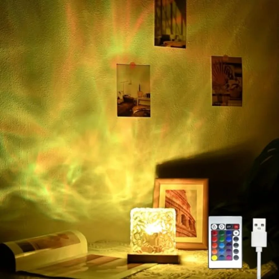 Northern Lights Ocean Wave Projector Light, Galaxy Light Projector, 16 Colors Gradual Rotatg Flame Water Ripple Ambient Night L