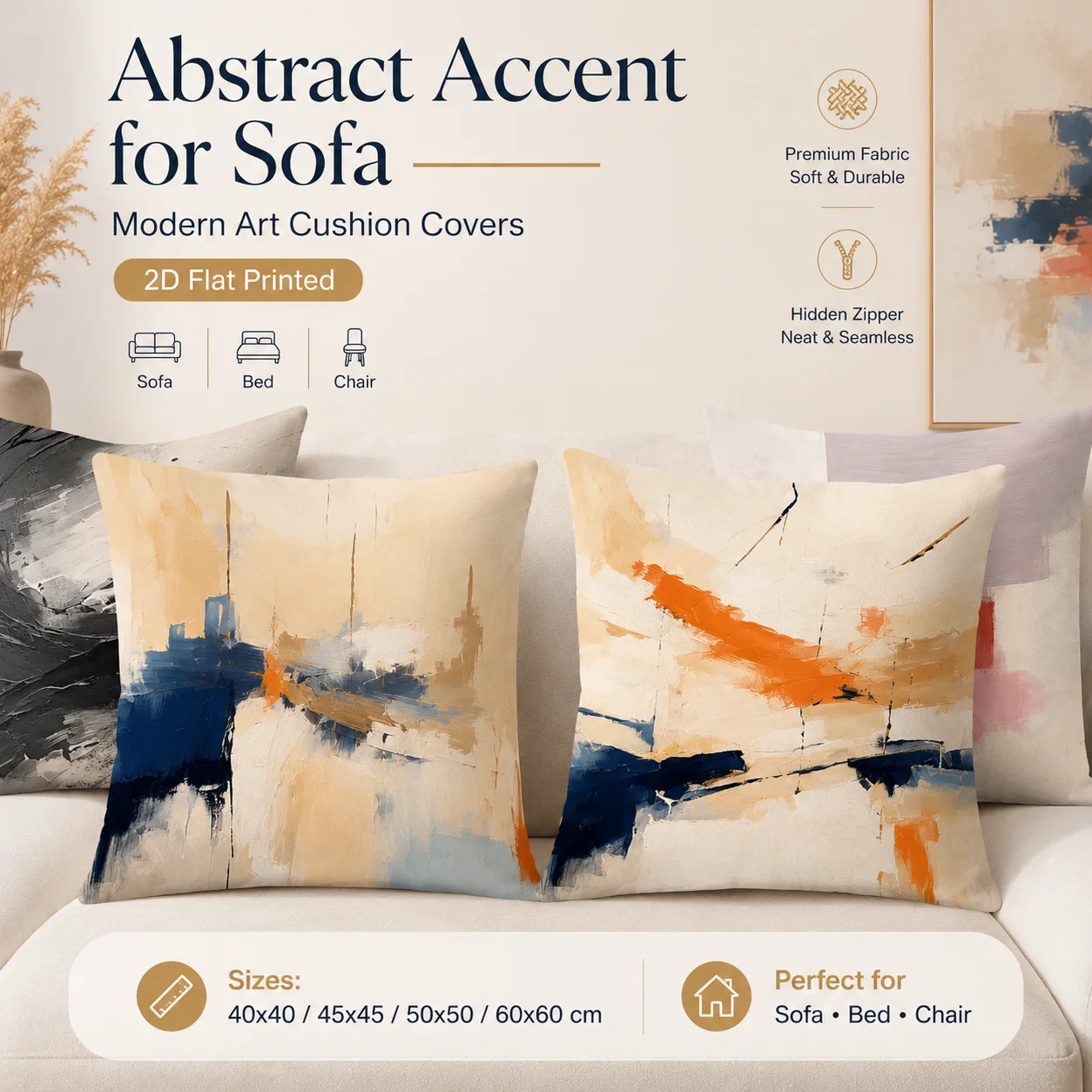 4Pcs 2D Flat Printed Coussin Art Cushion Covers Peach Skin Abstract Geometric Room Decor Minimalist Pillowcases view 2