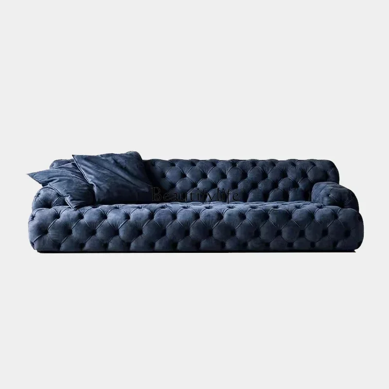 D06Fabric sofa villa large flat living room simple modern high-end straight row three-person sofa