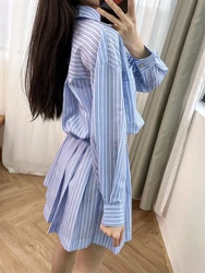 Vacation dress for women Blue and white striped shirt style women's dress MA 2024 spring new French style design sense