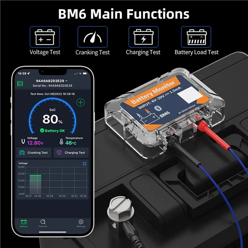 A34R BM6 Bluetooth 4.0 Car Battery Tester Charging Cranking Test Battery Analyzer APP For Android IOS