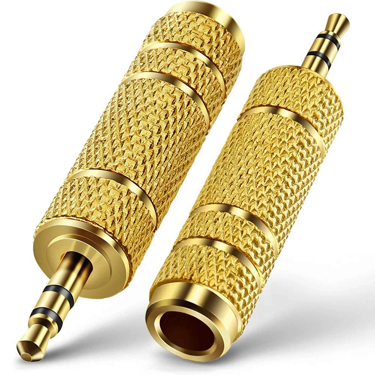 Durable Golden 6.35 Male to 3.5 Female Stereo Adapter Plug Headphone Adapter Plug Terminals Audio Cable Plug