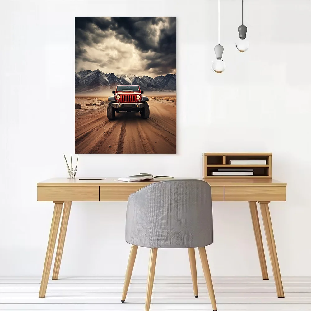 Red SUV in Mountainous Canvas Poster Customizable Printed Canvas Painting Wall Art for Fans Decoration Living Room Decor Home