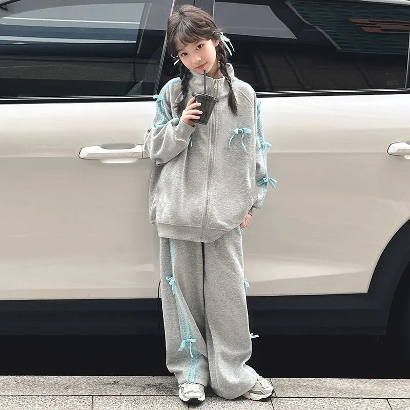 

Sweatshirt Set Coat Pants Bow-tie Collar Jacket Casual Wide-leg 2025 Girl Autumn Winter Clothes Girls From 7 8 Years Girls' Kids