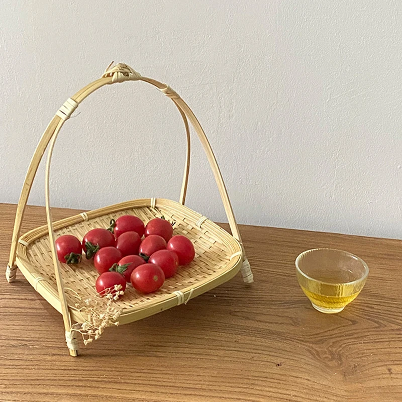 1/2/3 Layer Handwoven Fruit Basket Food Standing Tray Bread Snack Dessert Bamboo Serving Tray Home Kitchen Storage Basket