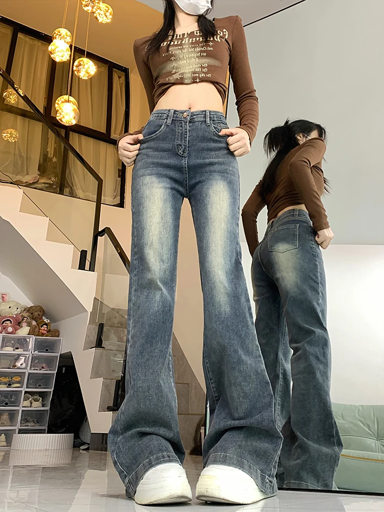 

Джинсы с высокой талией, облегающие, слегка расклешенные, женские, весна-лето, модные, больших размеров, длинные брюки, прямые джинсовые штаны
