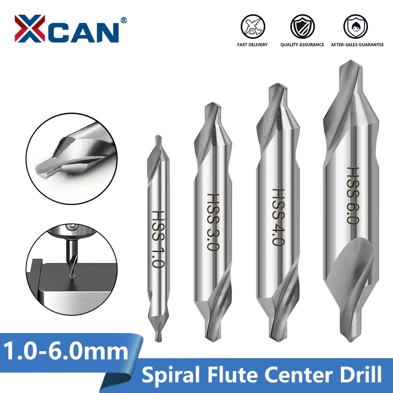 XCAN Drill Bit Spiral Flute 60 Degrees HSS 6542 Center Drill Bit Metal Drilling Tools 1.0 1.5 2.0 2.5 3.0 3.15 3.5 4.0 5.0 6.0mm