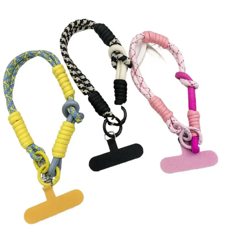 1Pcs Universal DIY Woven Rope Mobile Phone Lanyard with Creative Color Combinations Cartoon Pendant Wristband Accessory