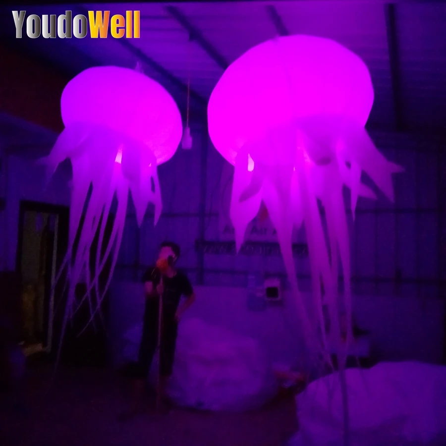 

Event Decoration Giant Ceiling Hanging Exquisite Inflatable Jellyfish Long Foot Side Curtain with Color Changing LED Lights