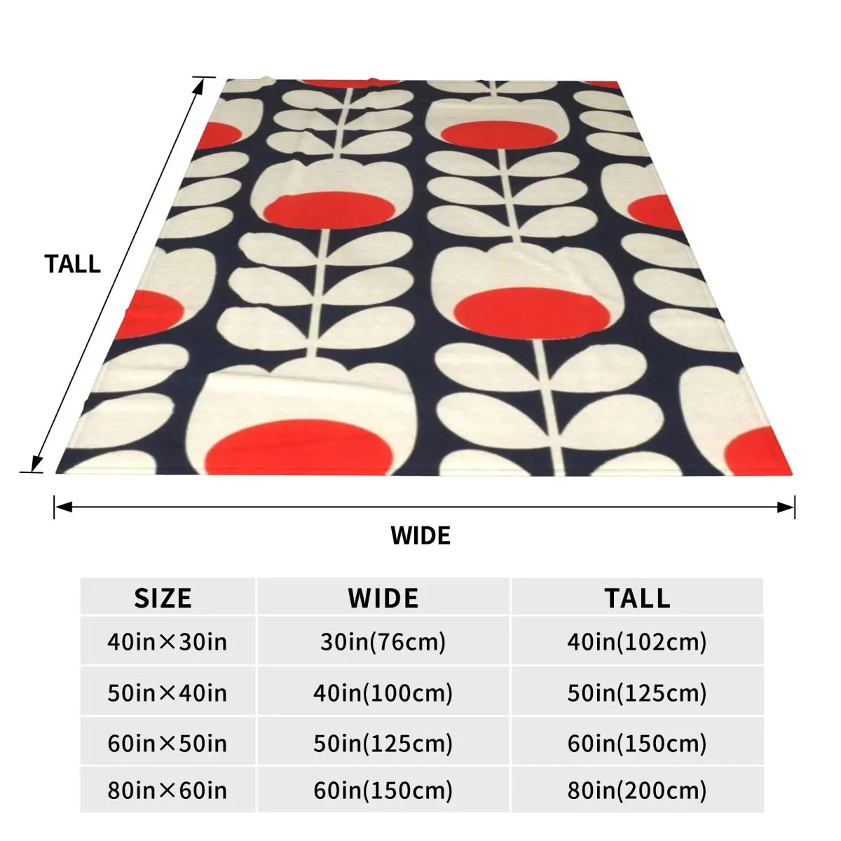 Orla Kiely, Multi Stem Flowers, Red,white Blanket Soft Warm Flannel Throw Blanket Bedding for Bed Living room Travel Home Couch