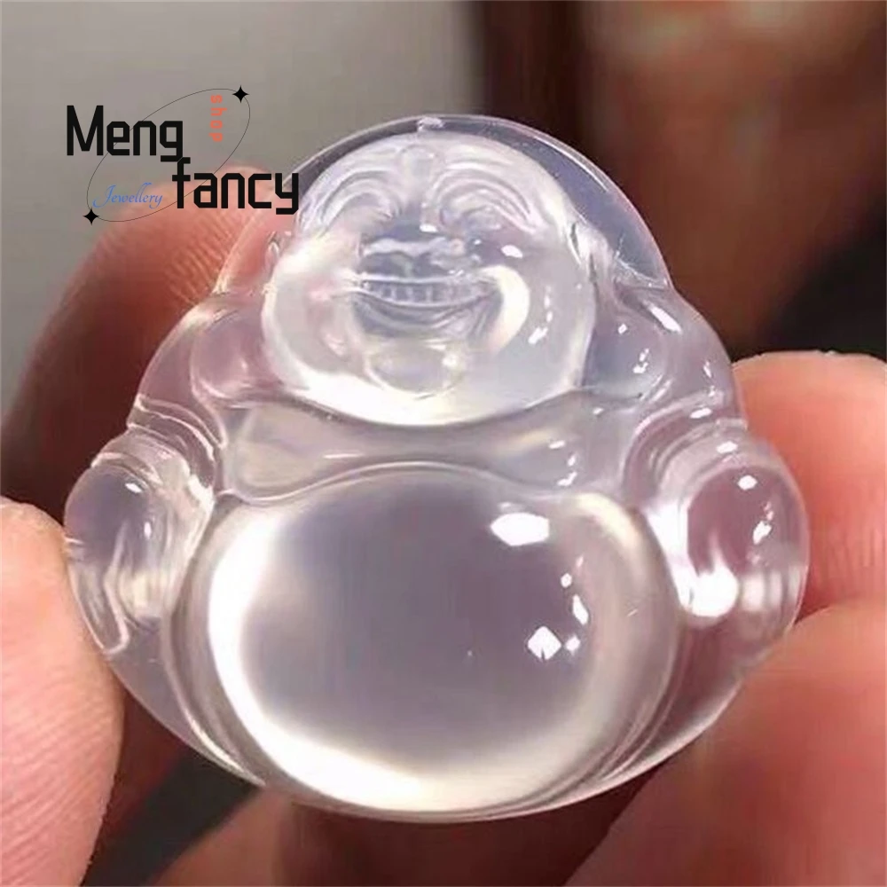 

High-Ice Fluorescent White Chalcedony Buddha Pendant, Ice-Seed Agate Leaf Lucky Bean Pendant, Jade Fashion Jewelry Best Selling