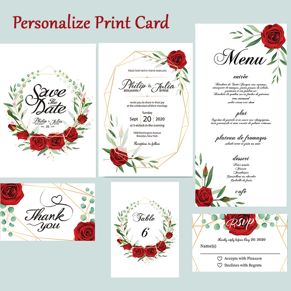 50 Stuks Gepersonaliseerde Print Huwelijksuitnodiging Insert Receptie Antwoorden Rsvp Wishing Well Tafel Kaart Dank U Kaarten Menu IC101