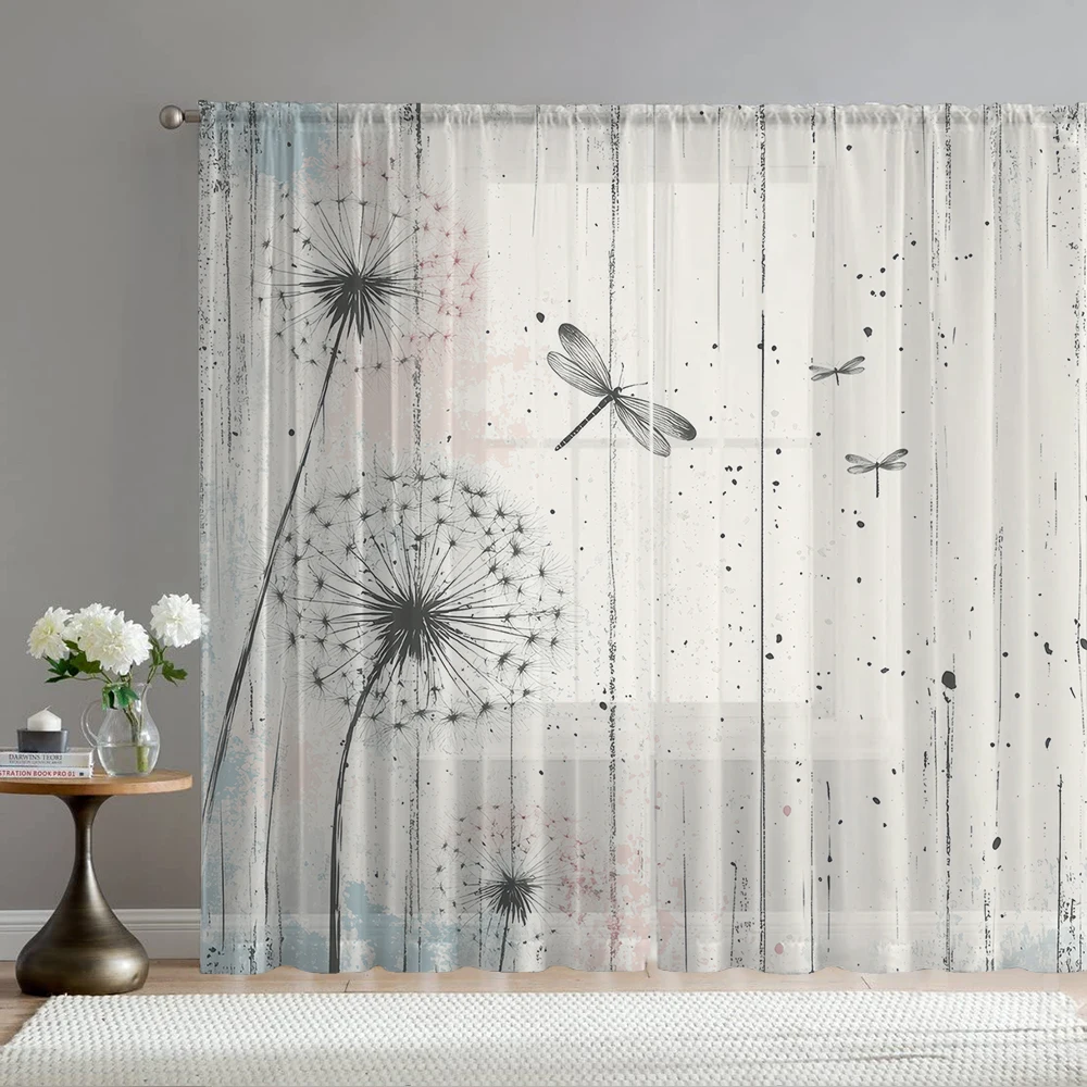 2Pcs Black Dragonfly And Dandelion Print Home Decoration Window Screens Suitable For Coffee Shops, Restaurants, Bedrooms