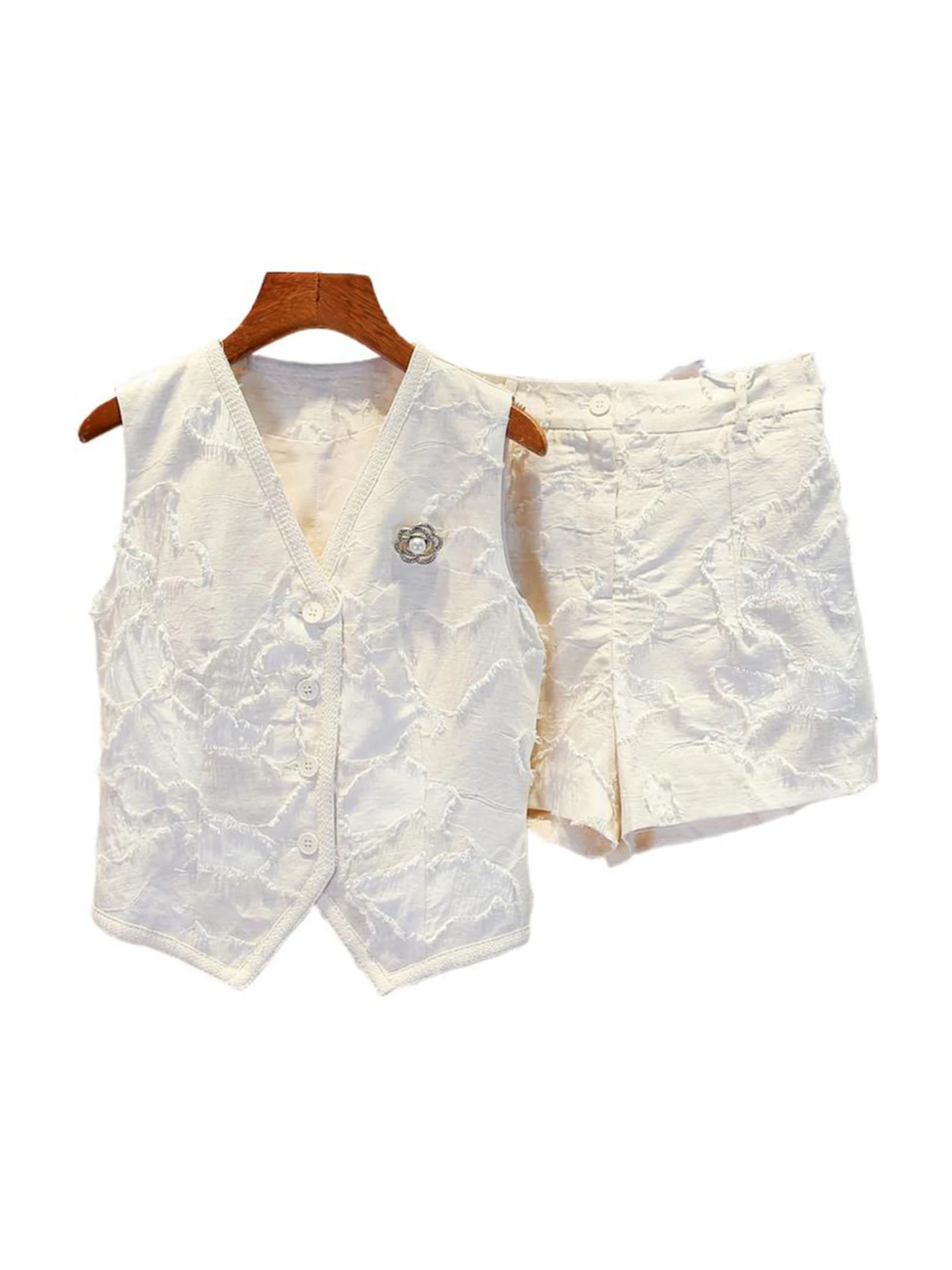 High-End Herfst Faion Set ort Broek V-hals Vest Dameskleding South Oil Faionable Kleine Fraance Sle 2025