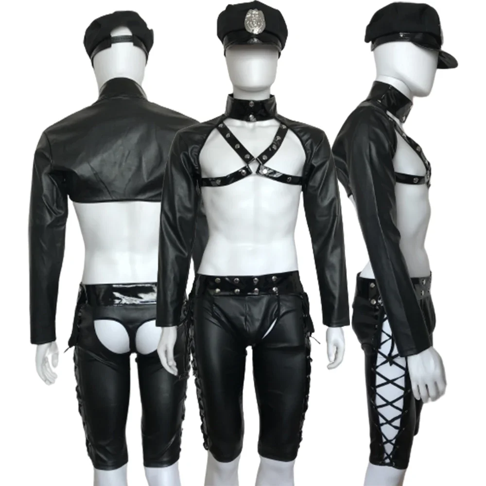 

3 шт./комплект, мужской сексуальный полицейский костюм, топ + брюки + шапка, Униформа, нижнее белье, костюмы на Хэллоуин, костюм для ролевых игр, униформа для секса